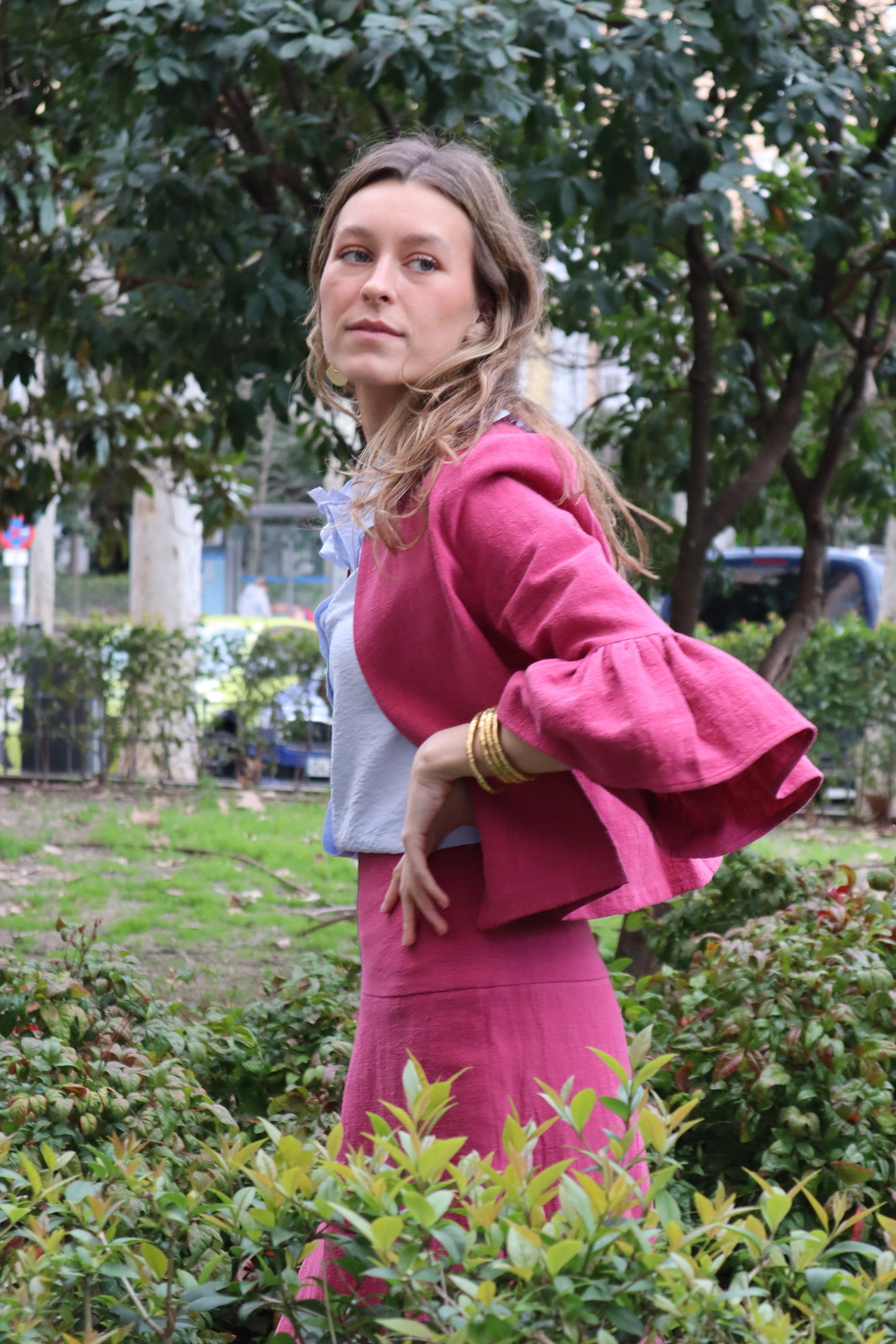 CHAQUETA FLAMENCA FRESA.