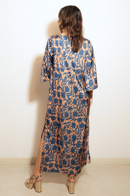 VESTIDO NAIROBI FLORES AZUL BEIGE