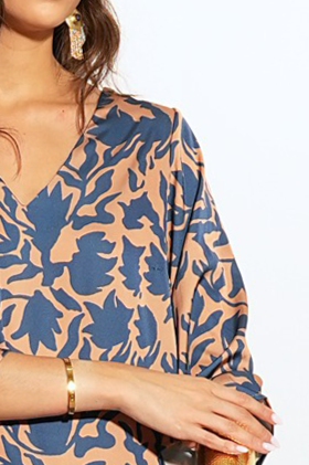 VESTIDO NAIROBI FLORES AZUL BEIGE