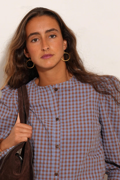 CAMISA BULGARIA VICHY AZUL MARRÓN. SIN LAZO