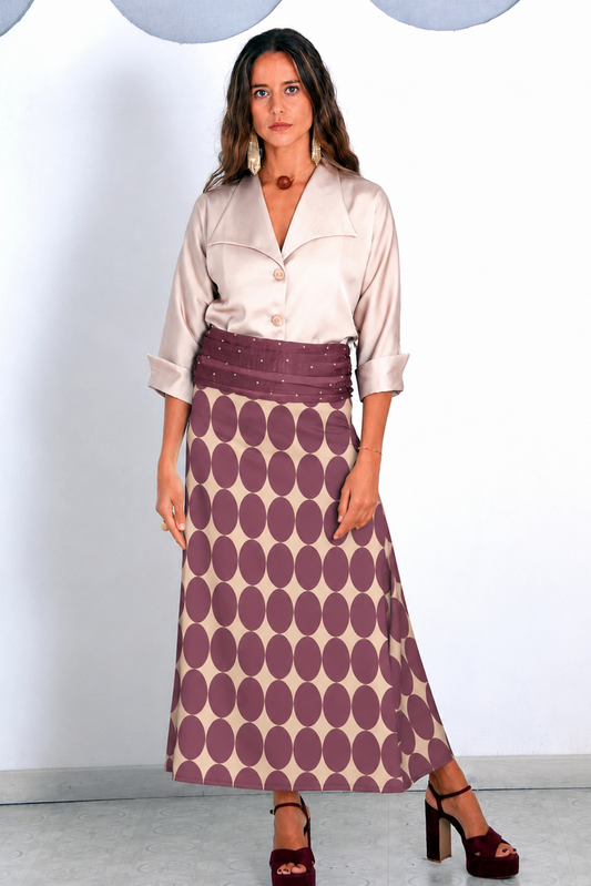 FALDA QUITO LUNARES BERENJENA (NO INCLUYE FAJIN). PRE-ORDER.
